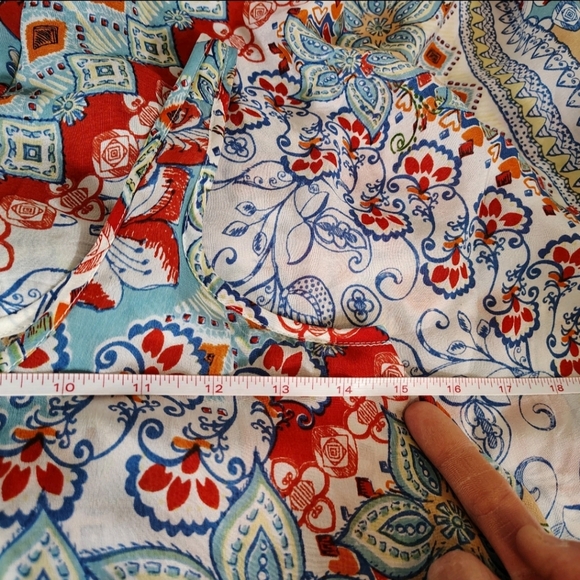 Coastal Boho Patchwork Floral Maxi Dress XS Sleeveless Flowy High Low Hem Resort - Picture 10 of 10